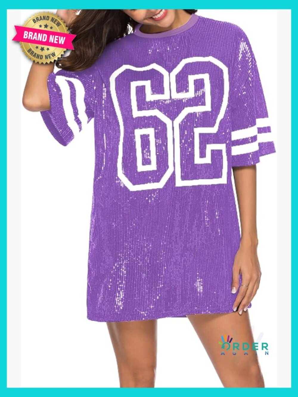 Sequin T-Shirt with Letter Print - Short Sleeve Crew Neck Top